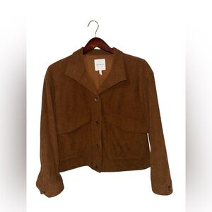 Avec Les Filles Brown Corduroy Cropped Jacket Button Front Size Large